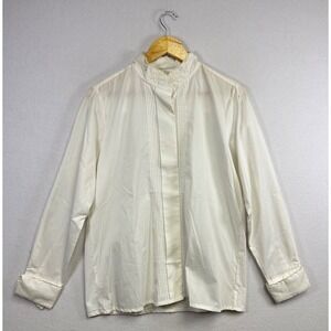 WITT Shirt Collection Vintage Women's White Button Down Mock Neck Blouse Size 10